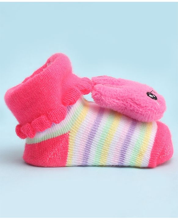 Cute Walk by Babyhug Socks With Large Bunny Applique - Dark Pink