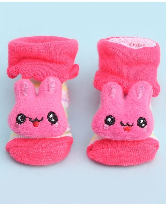 Cute Walk by Babyhug Socks With Large Bunny Applique - Dark Pink
