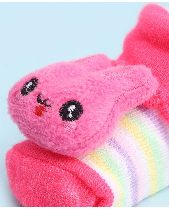 Cute Walk by Babyhug Socks With Large Bunny Applique - Dark Pink