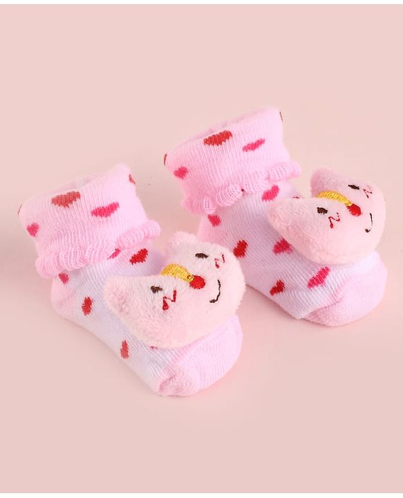 Cute Walk by Babyhug Fabric Socks Shoes With Large Hello Kitty Applique - Pink