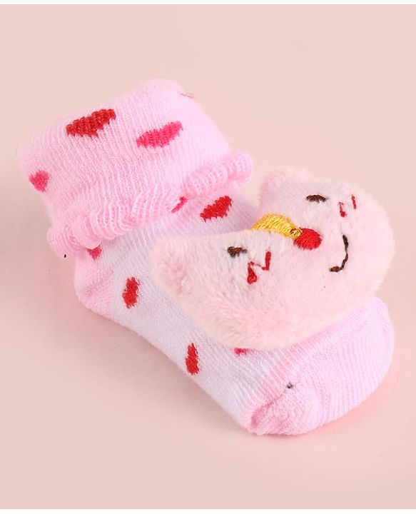 Cute Walk by Babyhug Fabric Socks Shoes With Large Hello Kitty Applique - Pink