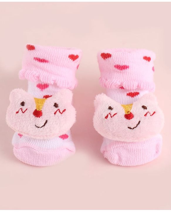 Cute Walk by Babyhug Fabric Socks Shoes With Large Hello Kitty Applique - Pink