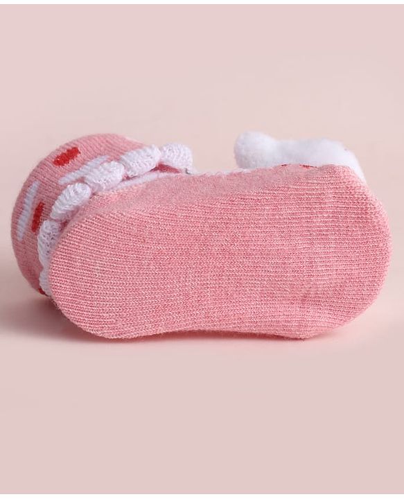 Cute Walk by Babyhug Fabric Heart Socks Shoes With Large Cat Applique - Pink
