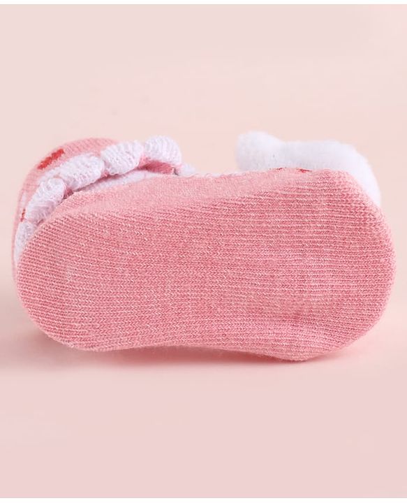 Cute Walk by Babyhug Fabric Heart Socks Shoes With Large Cat Applique - Pink