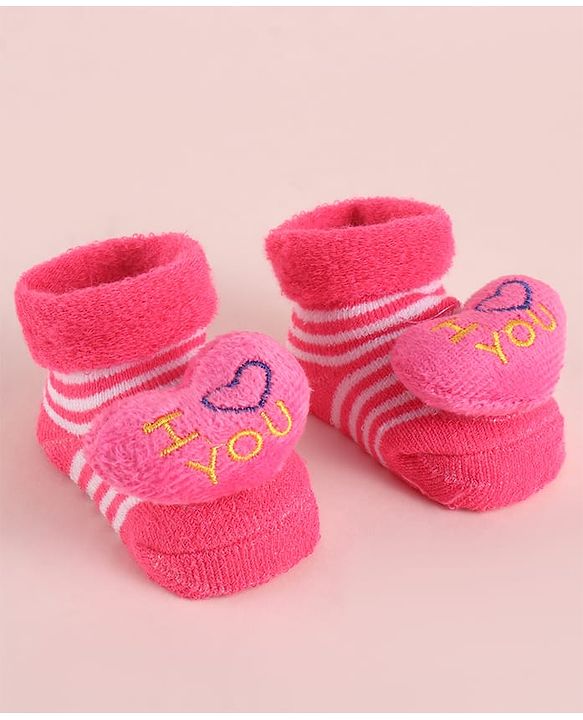 Cute Walk by Babyhug Fabric  Socks Shoes With  Large Heart Applique - Pink