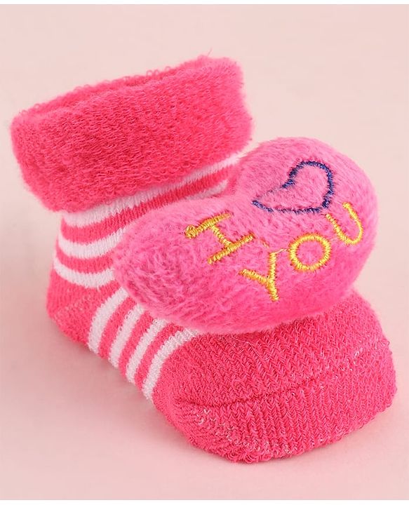 Cute Walk by Babyhug Fabric  Socks Shoes With  Large Heart Applique - Pink