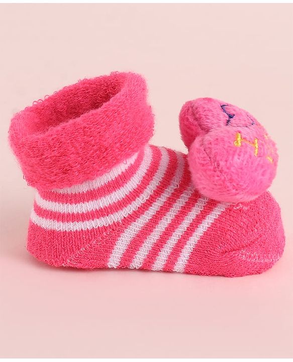 Cute Walk by Babyhug Fabric  Socks Shoes With  Large Heart Applique - Pink