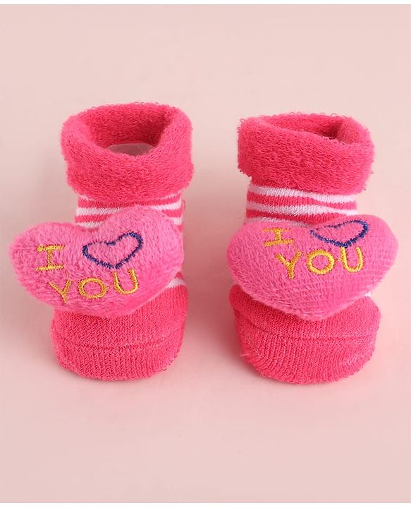Cute Walk by Babyhug Fabric  Socks Shoes With  Large Heart Applique - Pink