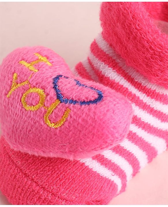 Cute Walk by Babyhug Fabric  Socks Shoes With  Large Heart Applique - Pink
