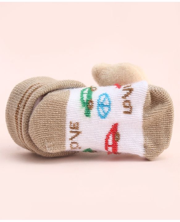 Cute Walk by Babyhug Socks With Large Bear Applique - Tan