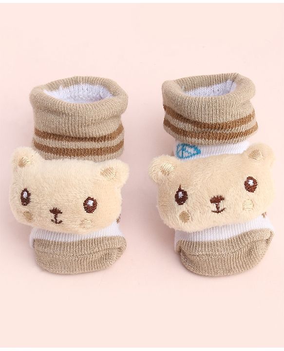 Cute Walk by Babyhug Socks With Large Bear Applique - Tan
