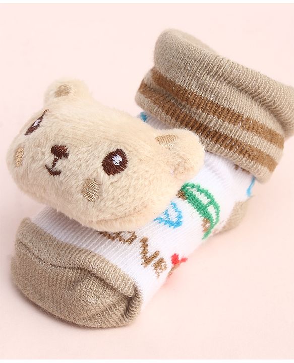 Cute Walk by Babyhug Socks With Large Bear Applique - Tan