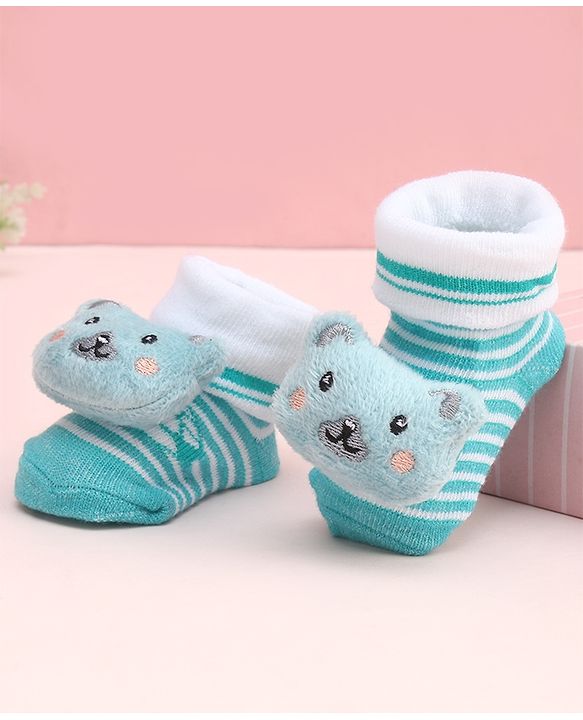 Cute Walk by Babyhug Socks With Large Bear Applique - Aqua
