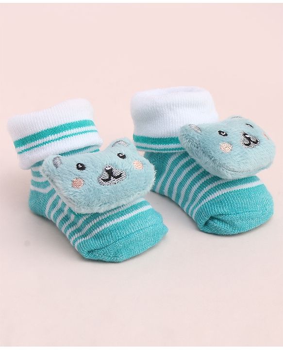 Cute Walk by Babyhug Socks With Large Bear Applique - Aqua