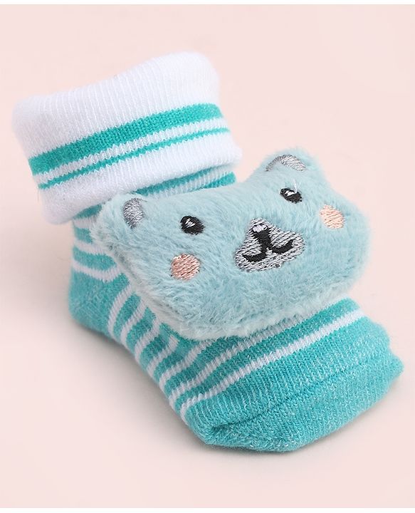 Cute Walk by Babyhug Socks With Large Bear Applique - Aqua