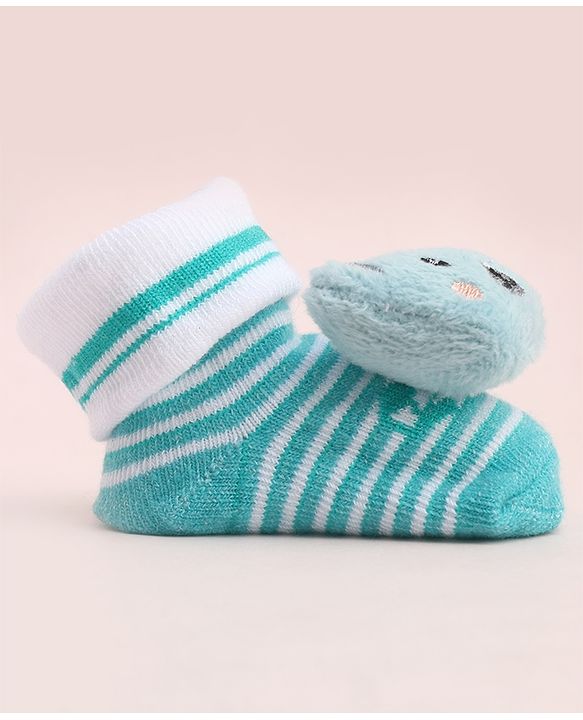 Cute Walk by Babyhug Socks With Large Bear Applique - Aqua