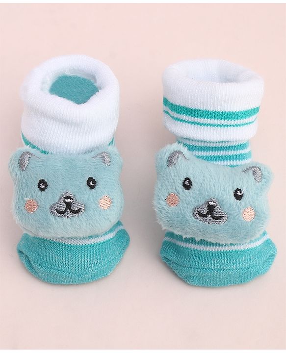 Cute Walk by Babyhug Socks With Large Bear Applique - Aqua