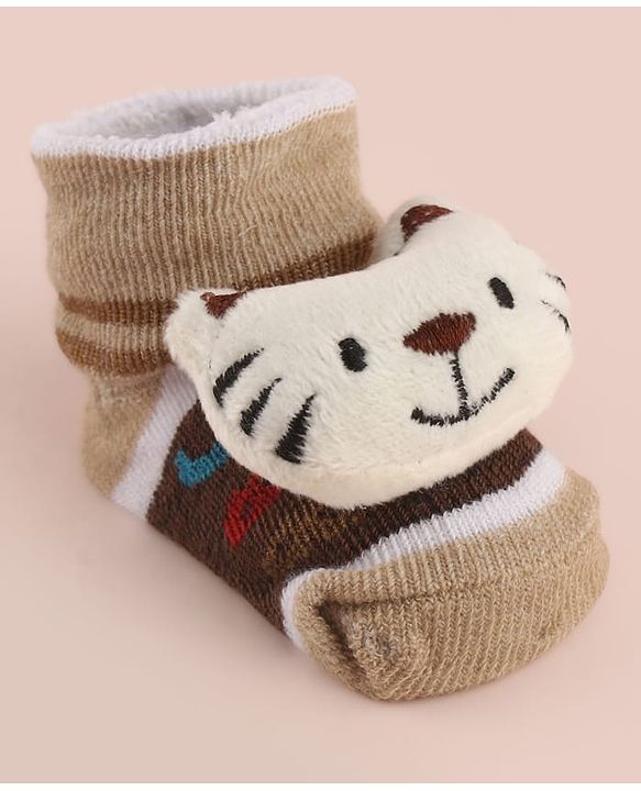 Cute Walk by Babyhug Socks With Large Cub Applique - Tan