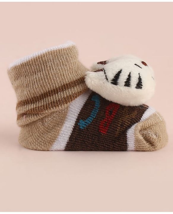 Cute Walk by Babyhug Socks With Large Cub Applique - Tan