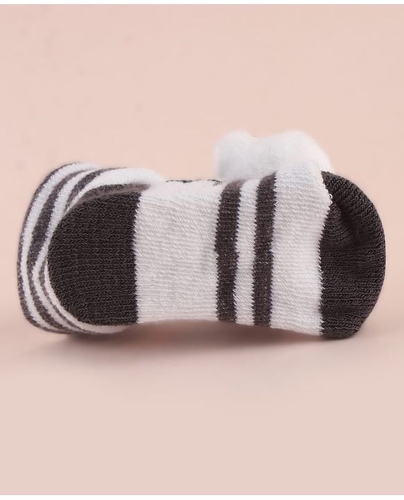 Cute Walk by Babyhug Socks with Large Panda Applique with Stripes & Vehicle Design - Black