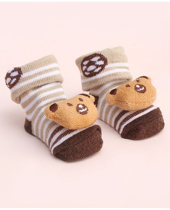 Cute Walk by Babyhug Socks With Large Bear Applique -Tan