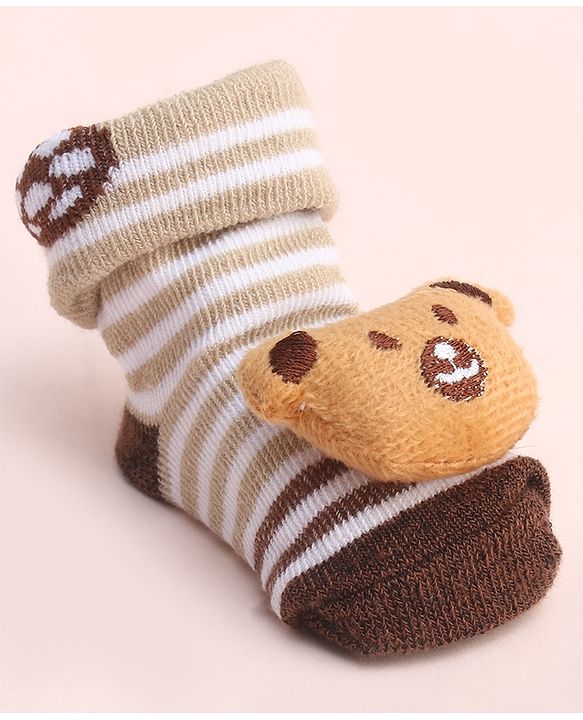 Cute Walk by Babyhug Socks With Large Bear Applique -Tan