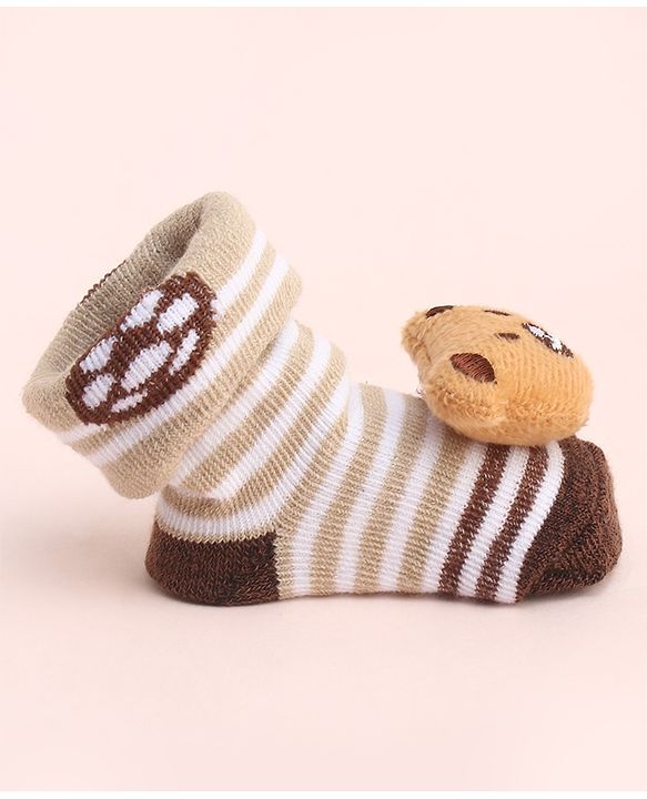 Cute Walk by Babyhug Socks With Large Bear Applique -Tan