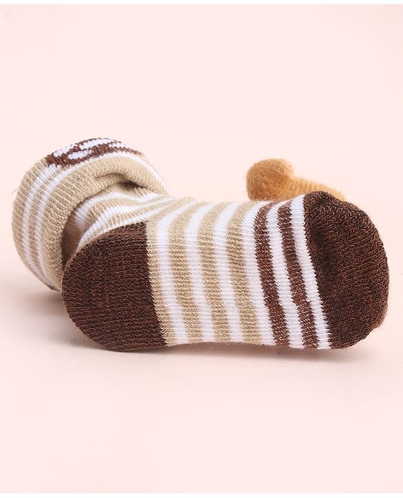 Cute Walk by Babyhug Socks With Large Bear Applique -Tan