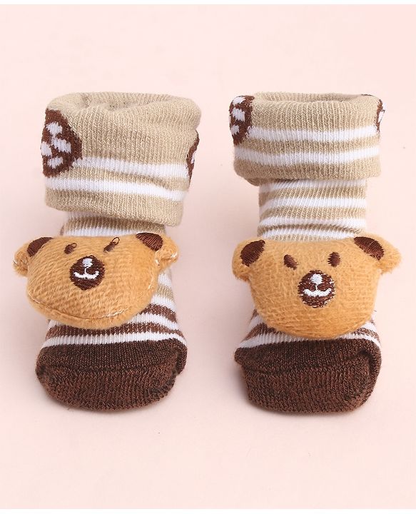 Cute Walk by Babyhug Socks With Large Bear Applique -Tan