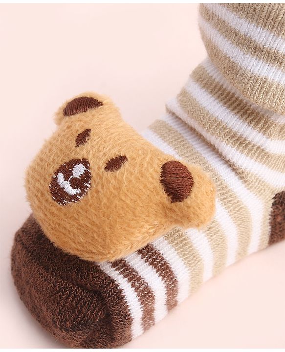 Cute Walk by Babyhug Socks With Large Bear Applique -Tan