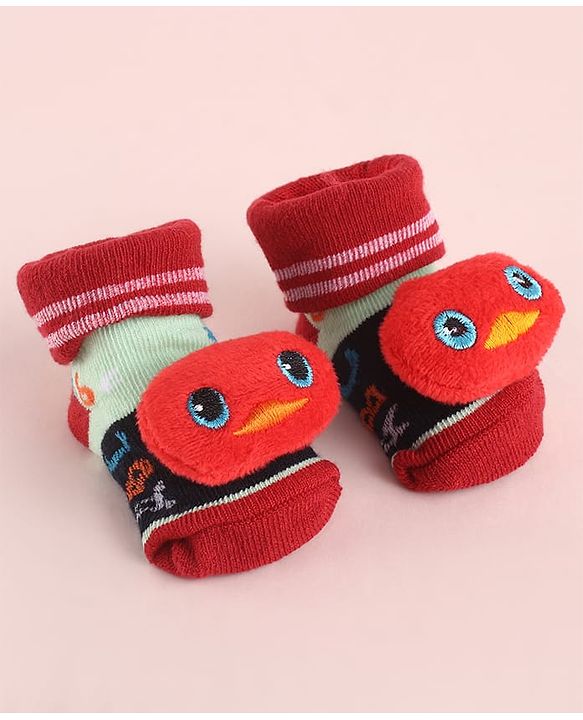 Cute Walk by Babyhug Fabric Socks Shoes With Alphabet Large Bird Applique - Red