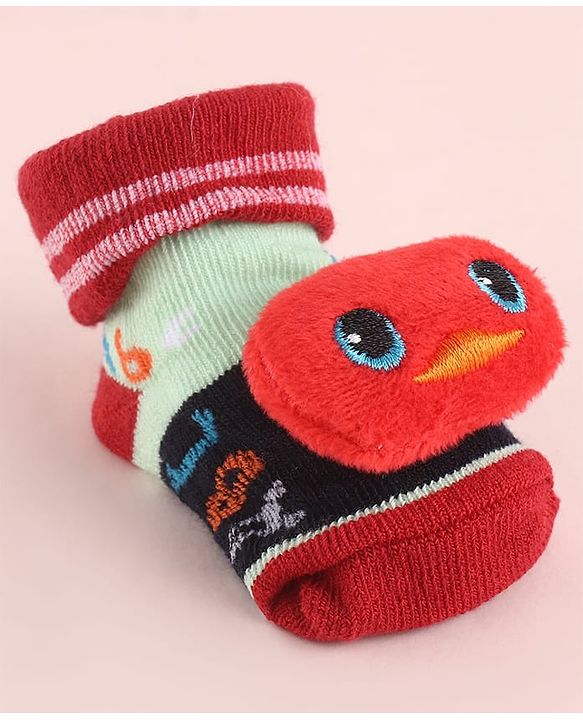 Cute Walk by Babyhug Fabric Socks Shoes With Alphabet Large Bird Applique - Red