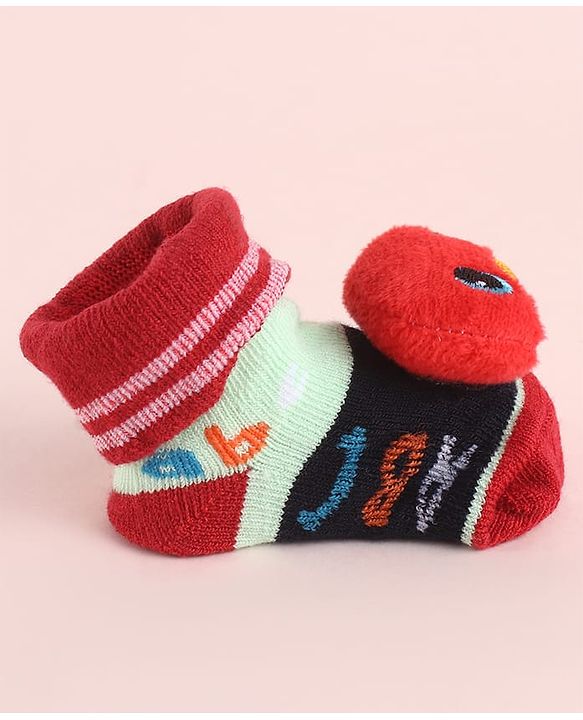 Cute Walk by Babyhug Fabric Socks Shoes With Alphabet Large Bird Applique - Red