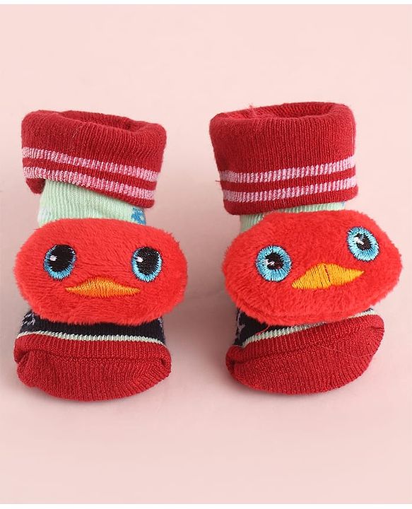 Cute Walk by Babyhug Fabric Socks Shoes With Alphabet Large Bird Applique - Red