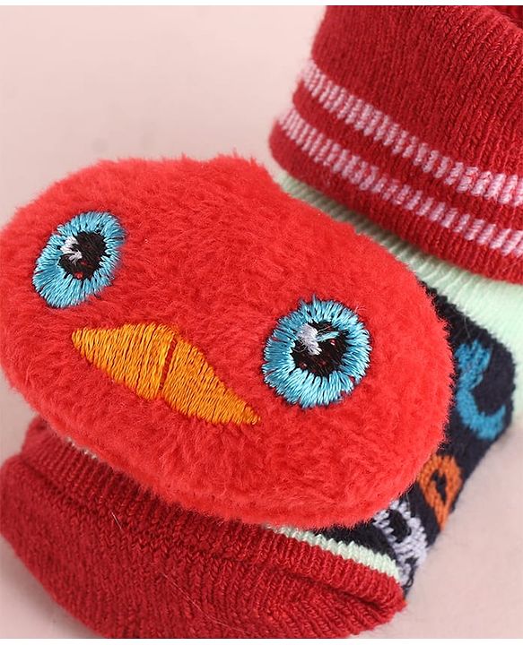 Cute Walk by Babyhug Fabric Socks Shoes With Alphabet Large Bird Applique - Red