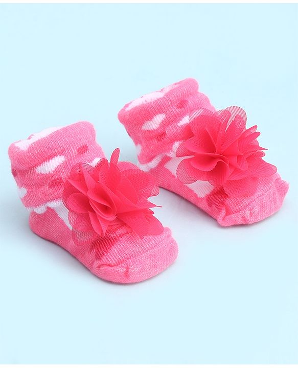 Cute Walk by Babyhug Socks With Large Floral Applique - Dark Pink
