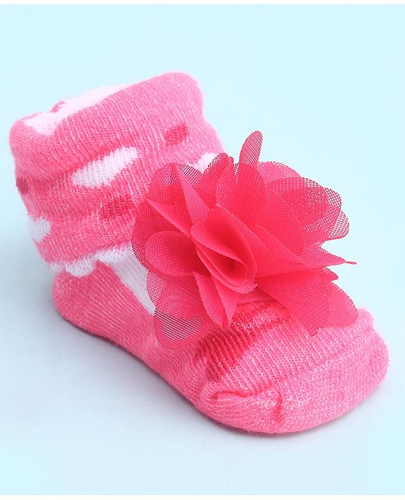 Cute Walk by Babyhug Socks With Large Floral Applique - Dark Pink