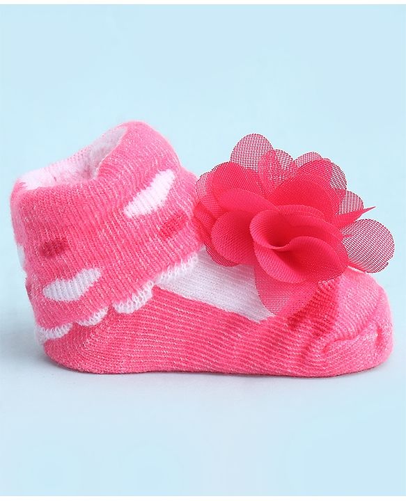 Cute Walk by Babyhug Socks With Large Floral Applique - Dark Pink