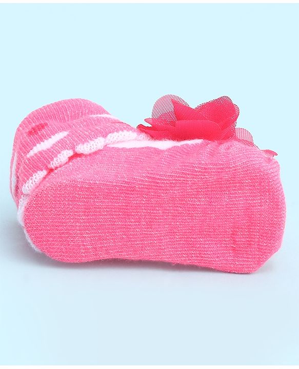 Cute Walk by Babyhug Socks With Large Floral Applique - Dark Pink