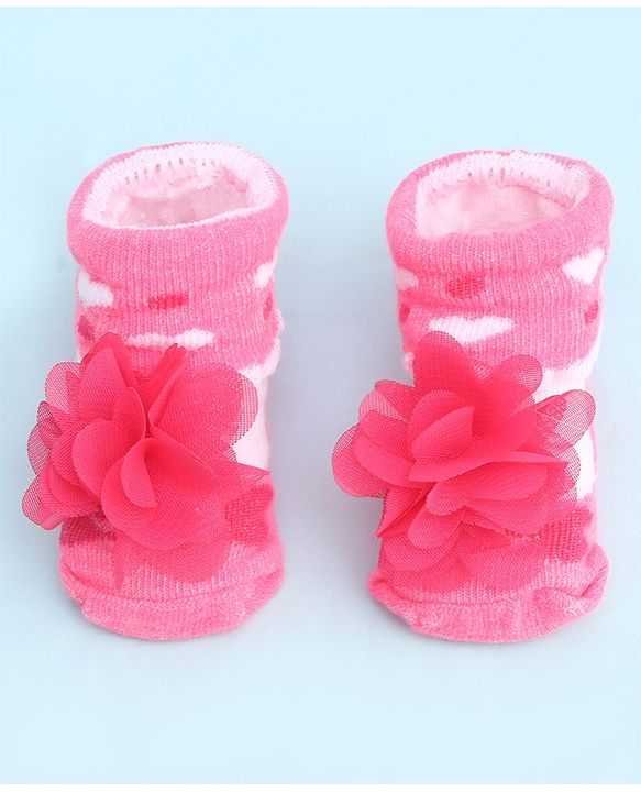 Cute Walk by Babyhug Socks With Large Floral Applique - Dark Pink