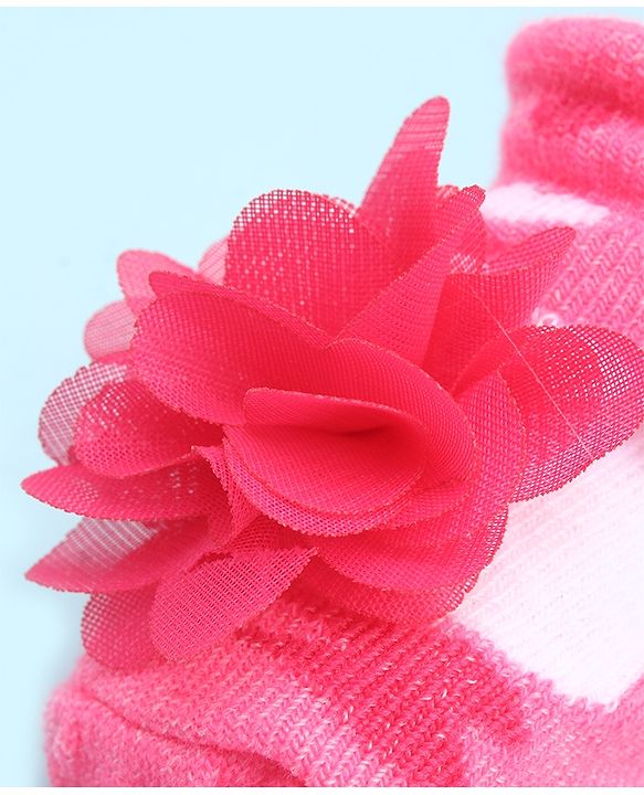Cute Walk by Babyhug Socks With Large Floral Applique - Dark Pink