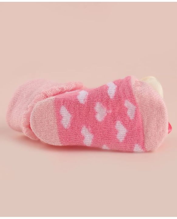 Cute Walk by Babyhug Large Floral Applique Sock Shoes With Hearts Design - Pink