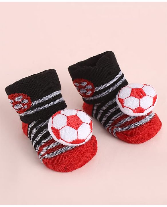 Cute Walk by Babyhug Fabric Striped Socks Shoes With Large Football Applique - Black