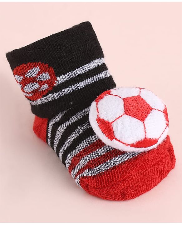 Cute Walk by Babyhug Fabric Striped Socks Shoes With Large Football Applique - Black