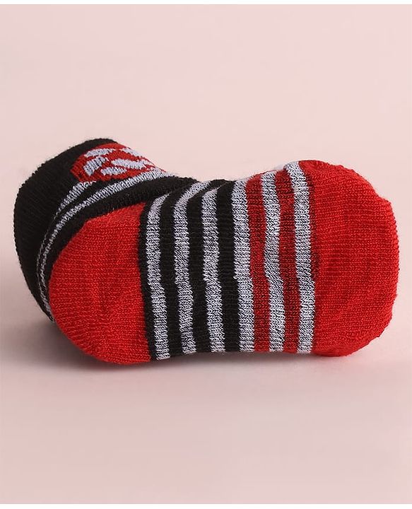 Cute Walk by Babyhug Fabric Striped Socks Shoes With Large Football Applique - Black