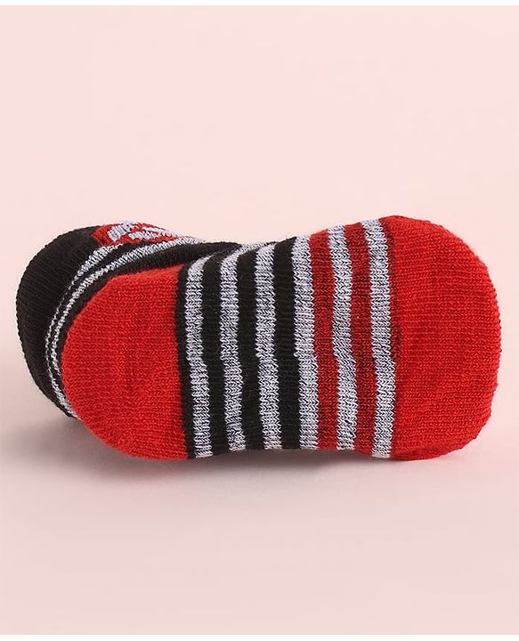 Cute Walk by Babyhug Fabric Striped Socks Shoes With Large Football Applique - Black