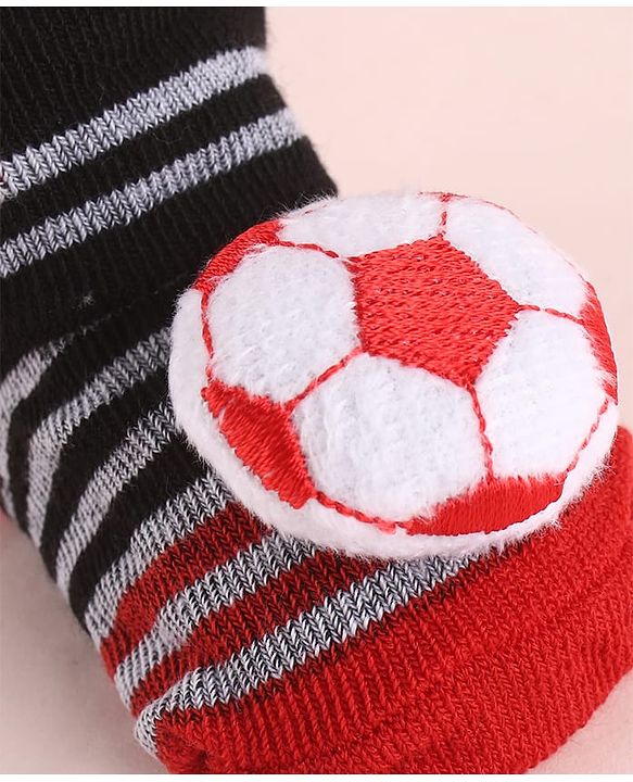 Cute Walk by Babyhug Fabric Striped Socks Shoes With Large Football Applique - Black