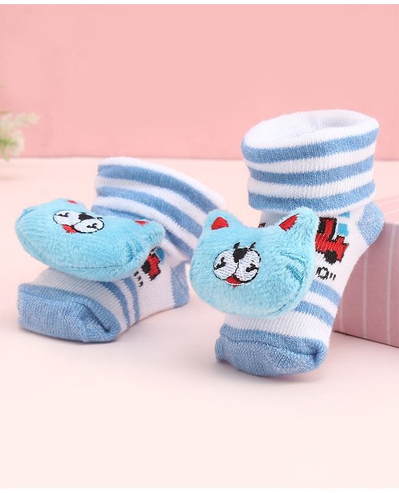 Cute Walk by Babyhug Socks With Large Kitten Applique - Light Blue