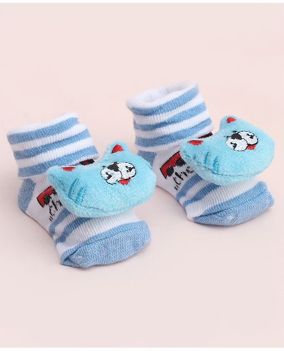 Cute Walk by Babyhug Socks With Large Kitten Applique - Light Blue