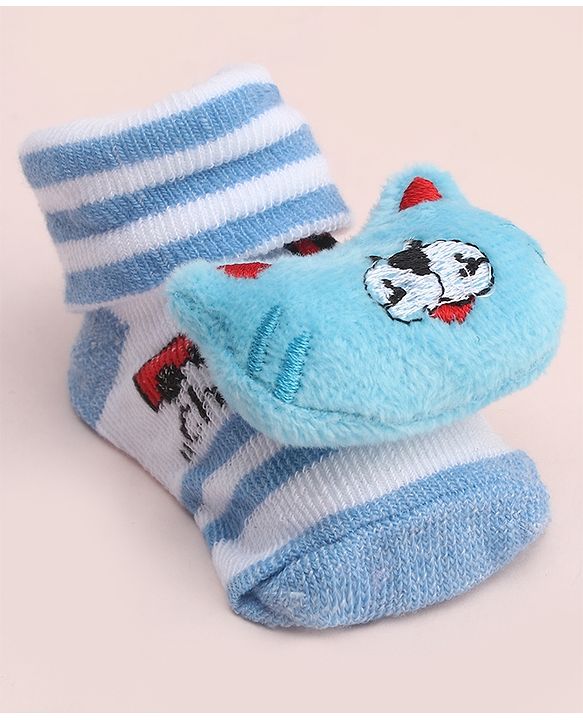 Cute Walk by Babyhug Socks With Large Kitten Applique - Light Blue